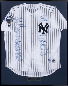 1998 New York Yankees Team Signed Home Jersey With 28 Signatures In 32x40 Framed Display (Beckett)